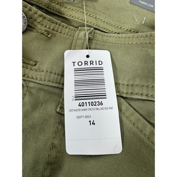 Torrid Crop Aviator Pants Skinny Stretch Twill Mid-Rise Olive‎ Green Size 14 - Picture 7 of 8